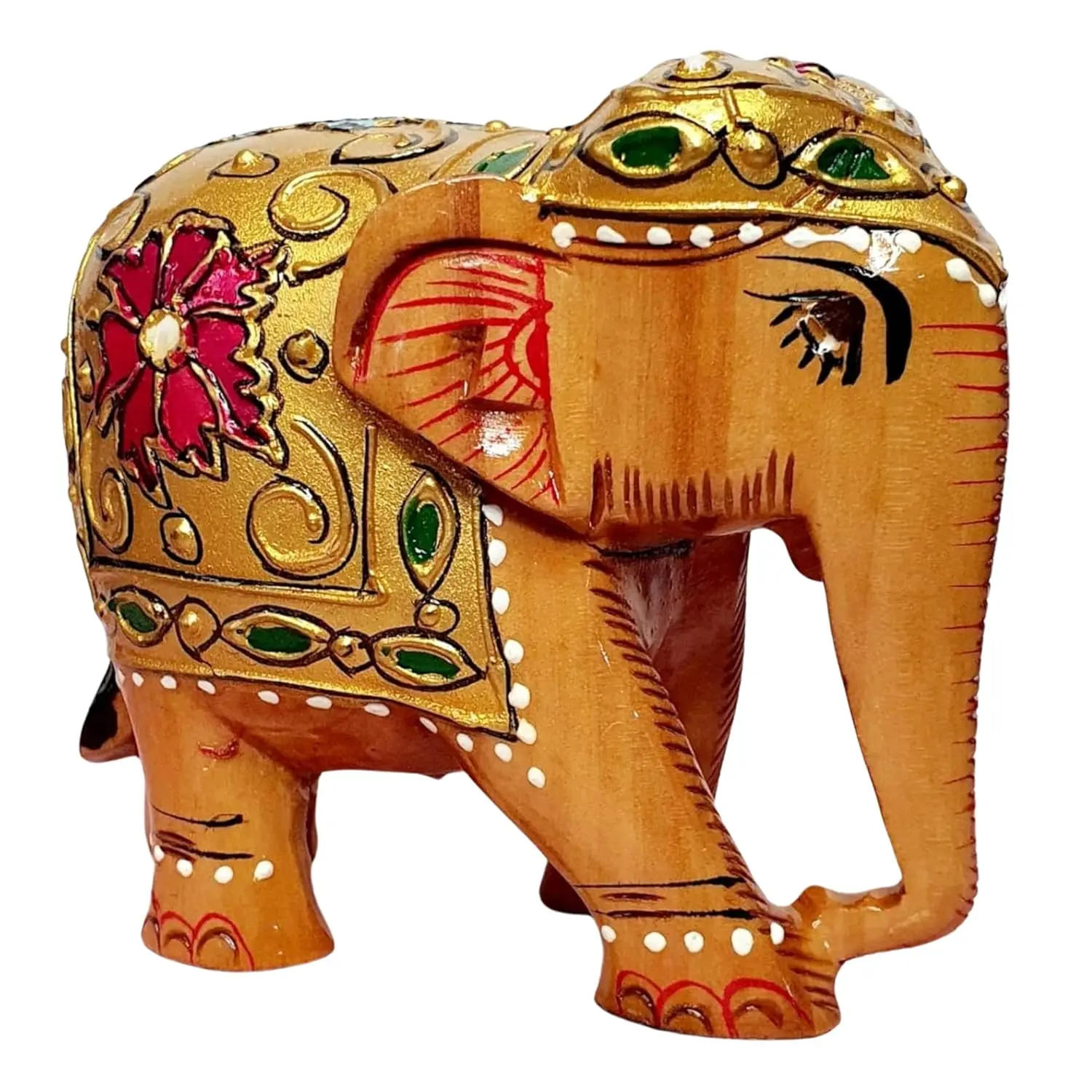 Exquisite handcrafted wooden elephant with meenakari hand painted detailing - Image 3