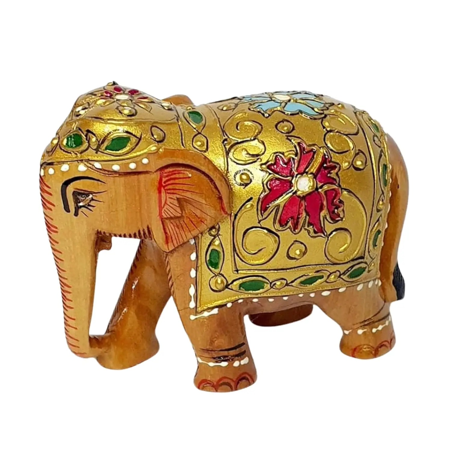 Exquisite handcrafted wooden elephant with meenakari hand painted detailing - Image 4