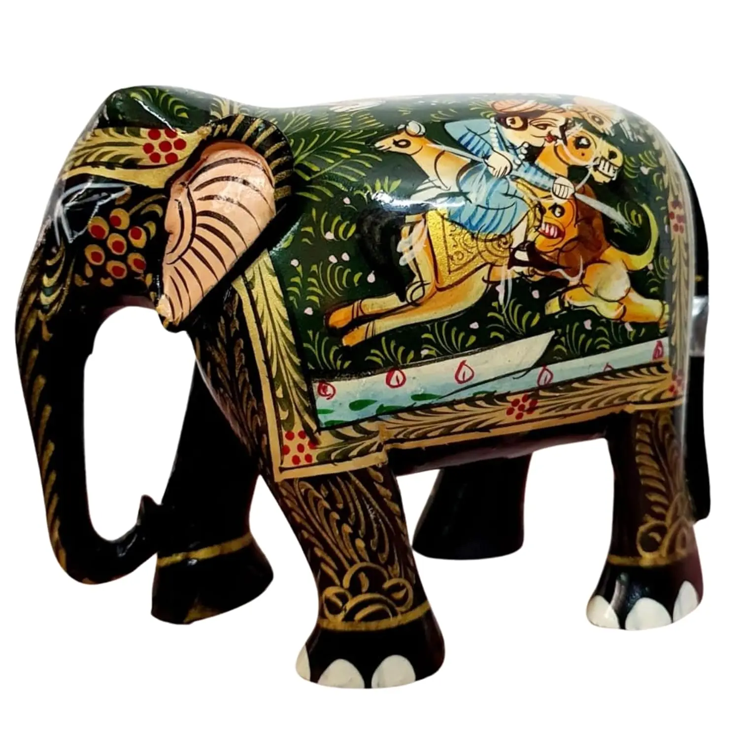 Exquisite handcrafted wooden elephant fine hunting painting artistic - Image 2