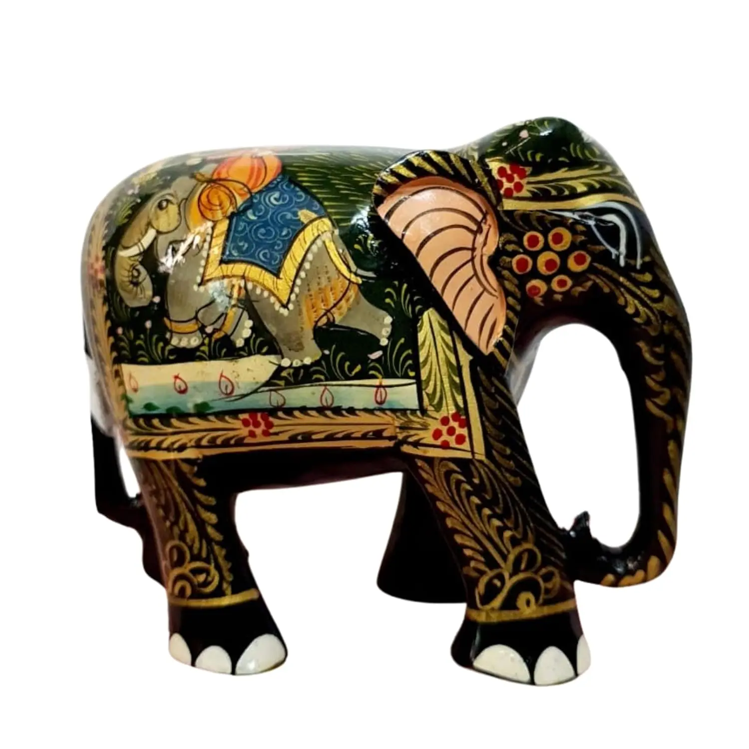 Exquisite handcrafted wooden elephant fine hunting painting artistic - Image 4