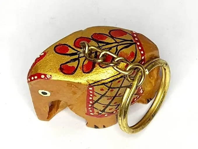 Handmade wooden elephant keychain set hand carved and hand painted - Image 3