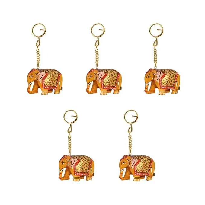 Handmade wooden elephant keychain set hand carved and hand painted - Image 2