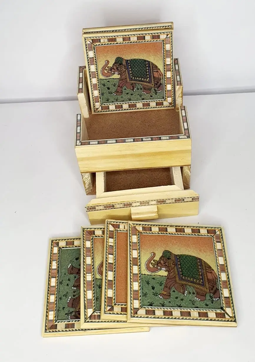 Wooden coffee coster with mini drawer - Image 6