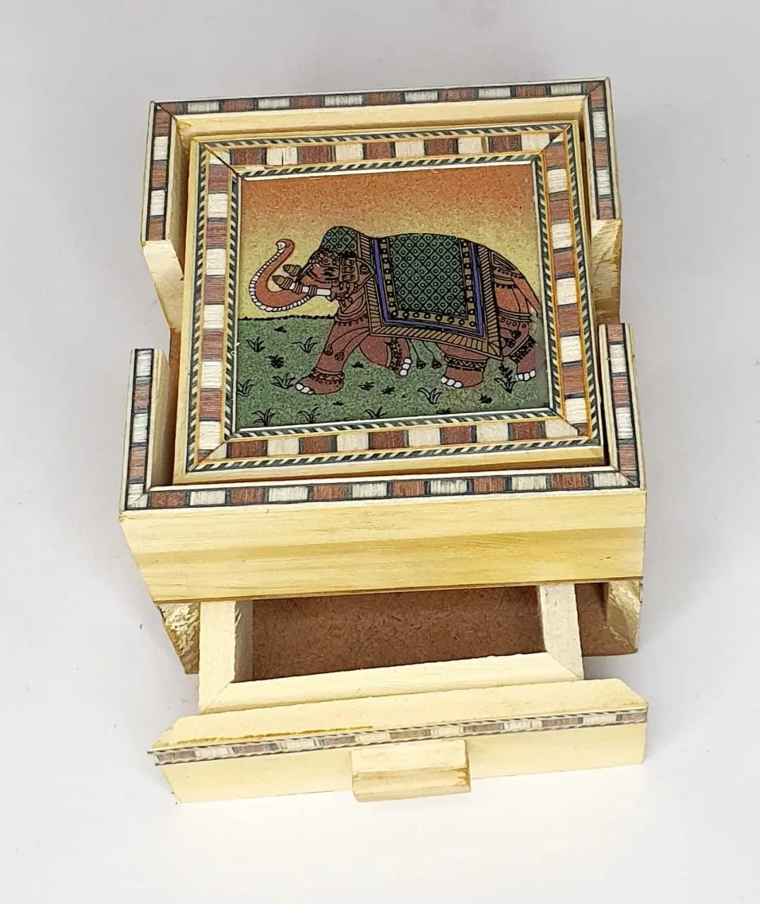 Wooden coffee coster with mini drawer - Image 5