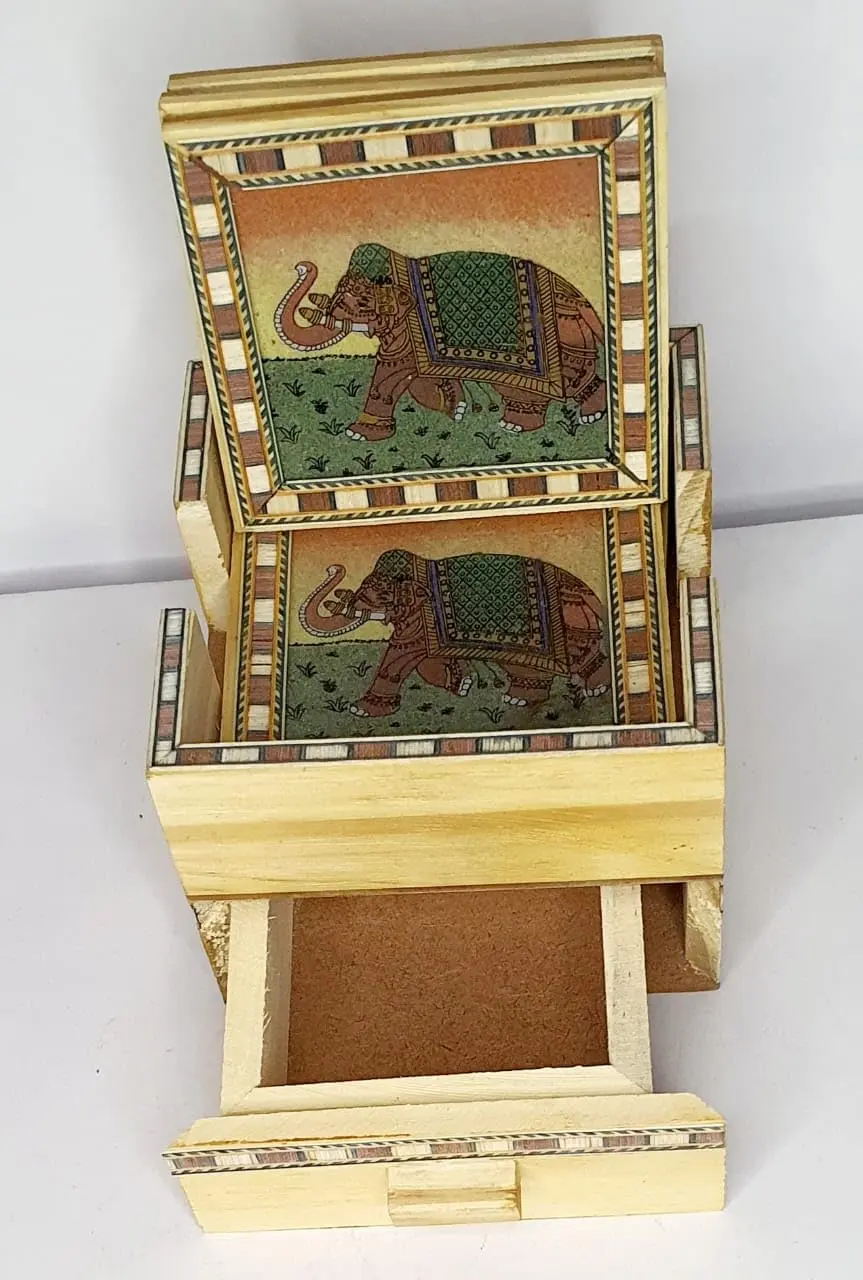 Wooden coffee coster with mini drawer - Image 4