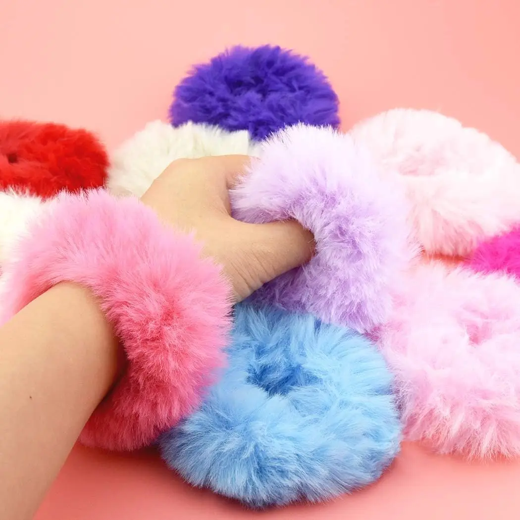 ASKR MARKETING Fur Hair Scrunchies Rabbit Furry Hair Ties Elastic Hair Bobbles Band for Women Girls Hair Accessories. Pack Of 1(Pcs 12. Multi Color). - Image 7
