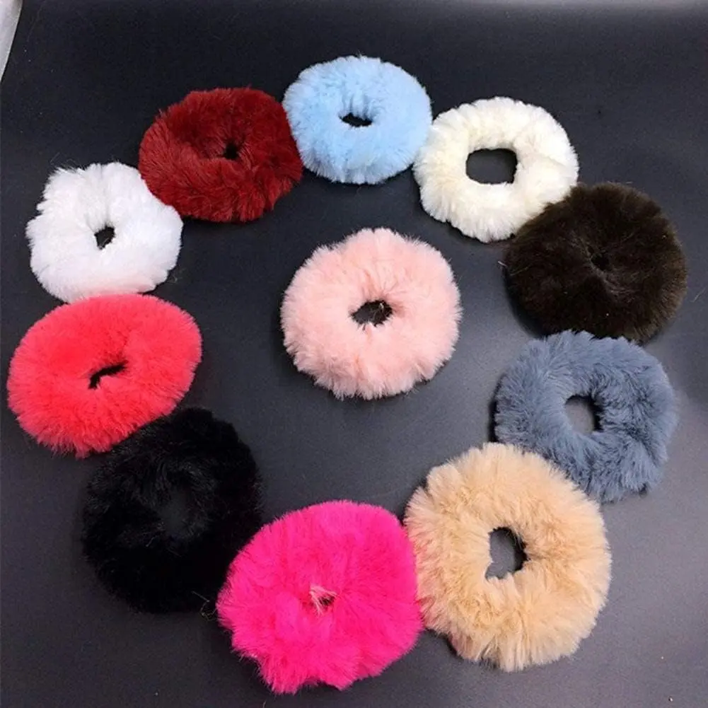 ASKR MARKETING Fur Hair Scrunchies Rabbit Furry Hair Ties Elastic Hair Bobbles Band for Women Girls Hair Accessories. Pack Of 1(Pcs 12. Multi Color). - Image 4